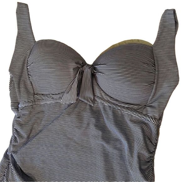 Classic Liz Claiborne Women Small Blue/White Striped Swim Top Adjustable Straps - Picture 2 of 7